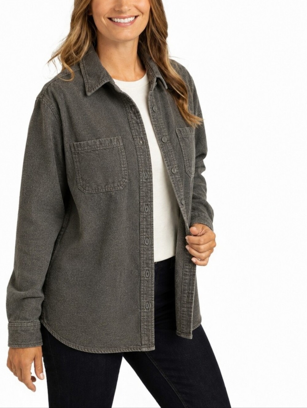 Boston Traders Gray Cotton Flannel Shacket Button Front Overshirt Size M